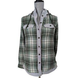 Marmot Hoodie Shirt Jacket Women S Green Plaid Button Up Casual Outdoor Gorpcore